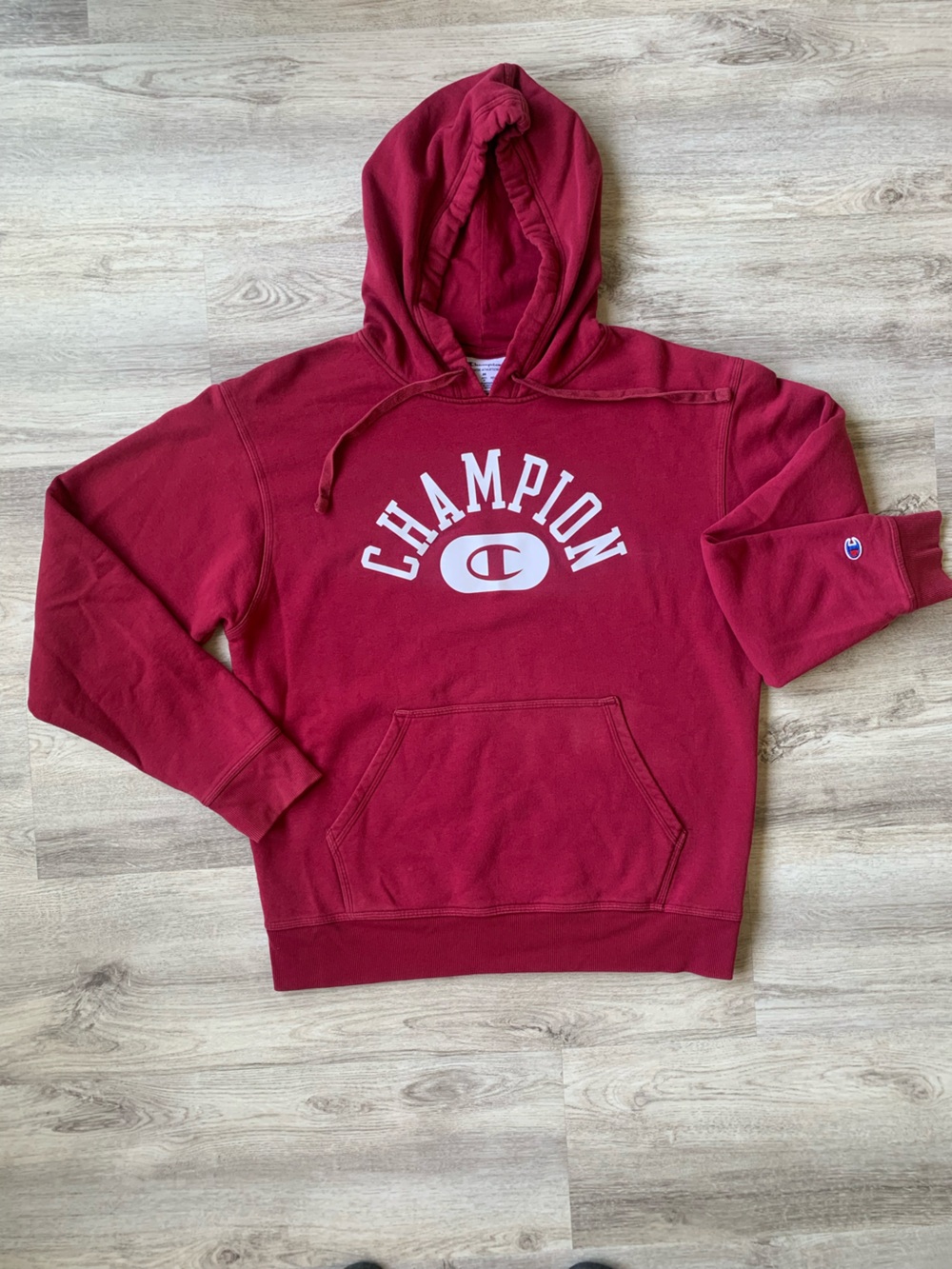 Champion Burgundy Hoodie sweatshirt with White Logo- size medium